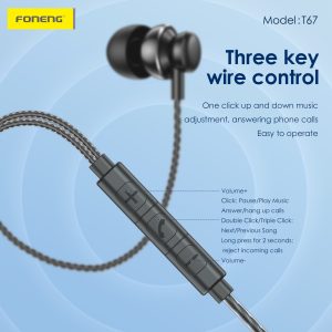 FONENG T67 In-Ear Metal Wired 3.5mm Earphone with Mic